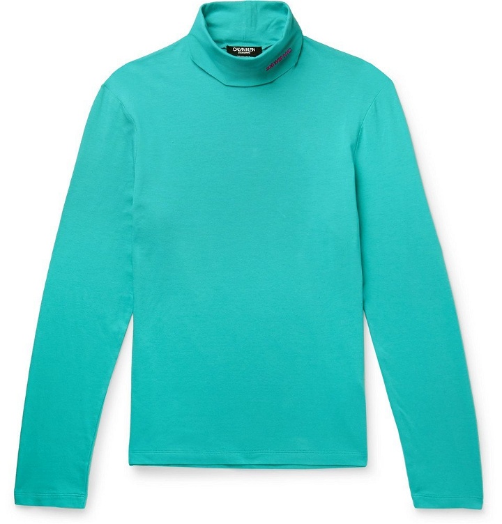 Photo: CALVIN KLEIN 205W39NYC - Slim-Fit Logo-Embroidered Stretch-Cotton Jersey Rollneck T-Shirt - Men - Teal