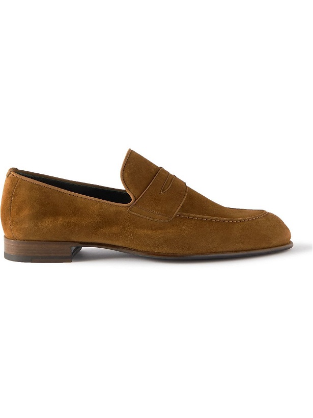 Photo: Brioni - Leather-Trimmed Suede Penny Loafers - Brown