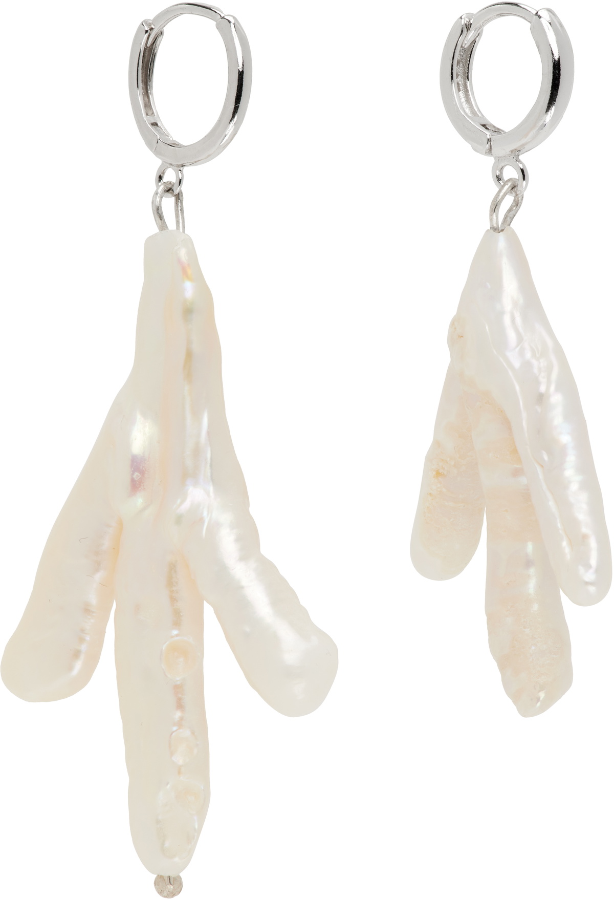 Gohar World Silver & White Host Chicken Foot Pearl Earrings