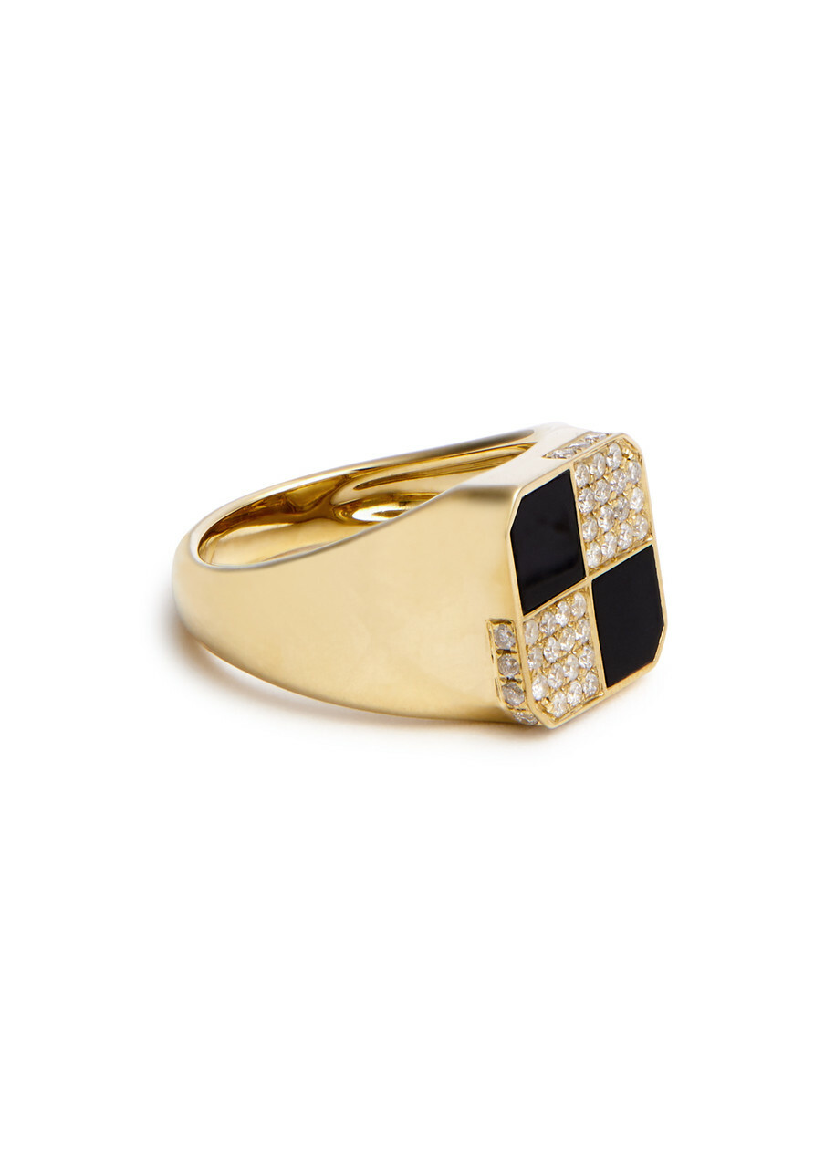 Yvonne Leon Bague Petit Damier 9kt Gold Pinky Ring Black