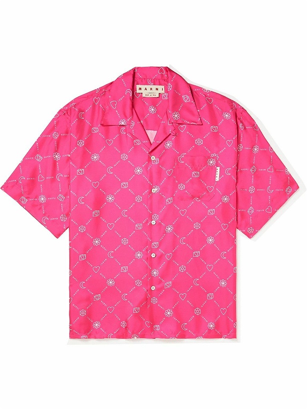 Photo: Marni - Camp-Collar Logo-Print Silk-Twill Shirt - Pink