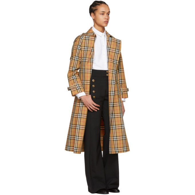 トレンチコート BURBERRY Long Check Trench Coat Long Check Lapel Gabardine Trench Coat in Honey - Women