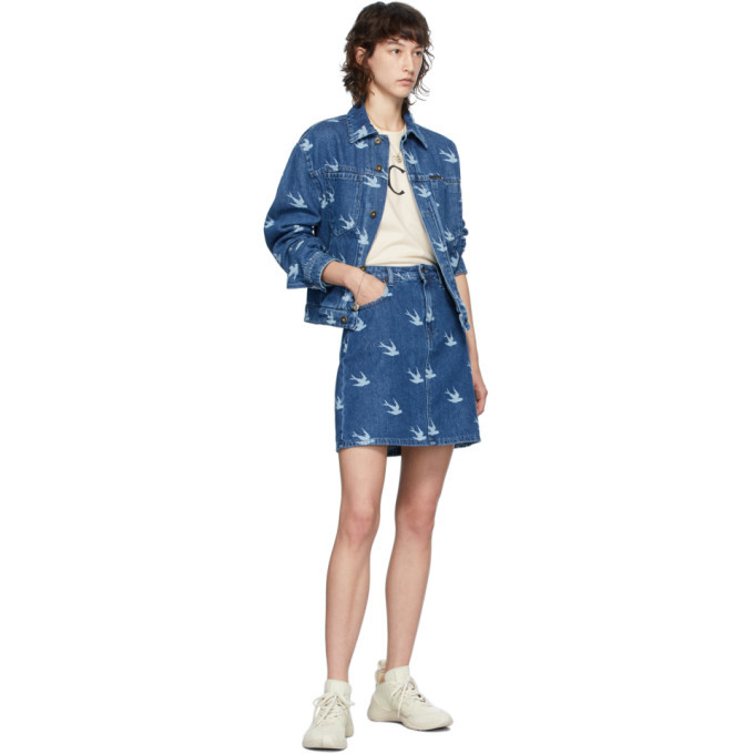 McQ Alexander McQueen Blue Denim Koriki Swallows Jacket