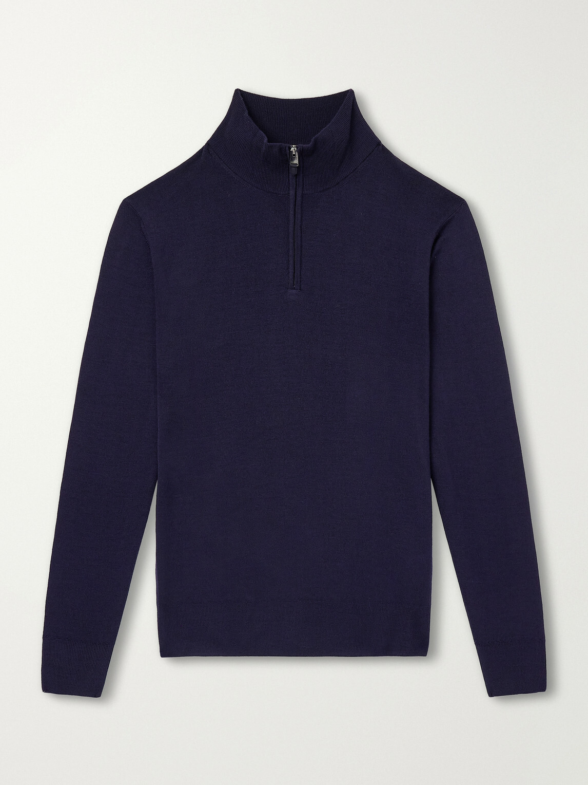 Canali - Rib-Trimmed Wool Half-Zip Sweater - Blue