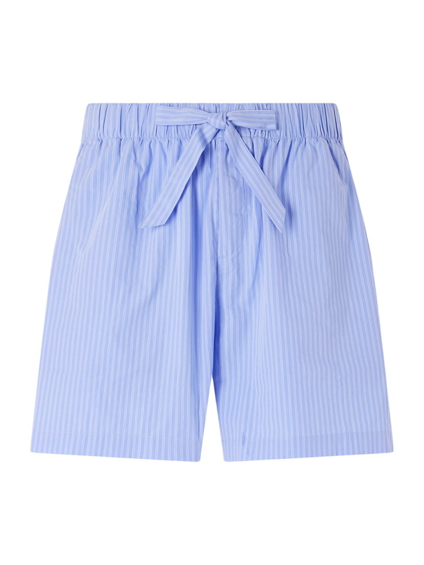 Photo: TEKLA - Straight-Leg Striped Organic Cotton-Poplin Shorts - Blue