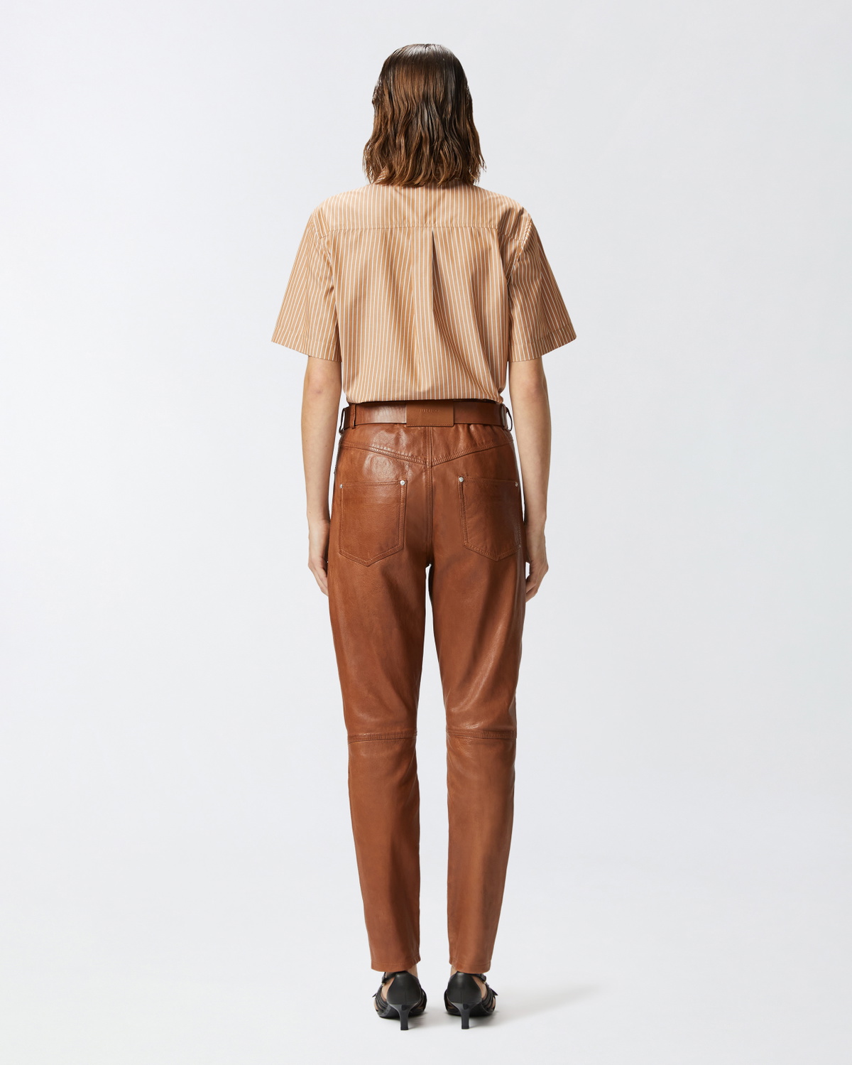 Pinko Leather Trousers With Belt Warm Bronze