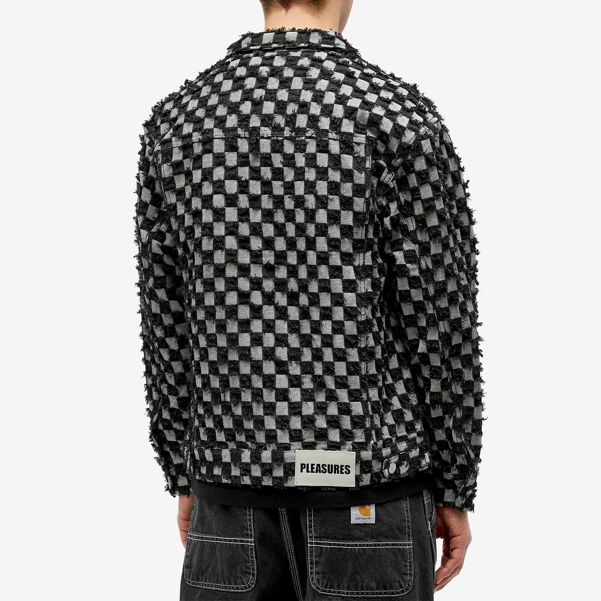 Pleasures Men's Curfew Checker Trucker Jacket in Black PLEASURES