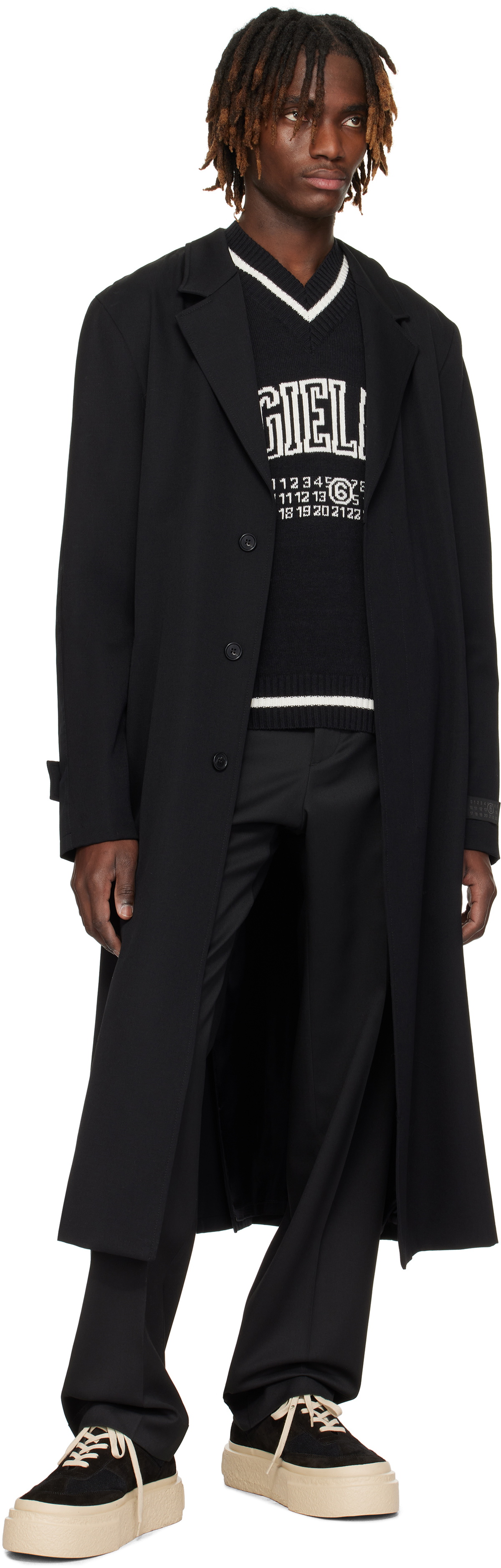 MM6 Maison Margiela Black Wool & Cotton Gabardine Trench Coat MM6