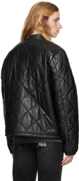 Ksubi Black Eclipse Quilted Leather Bomber Jacket