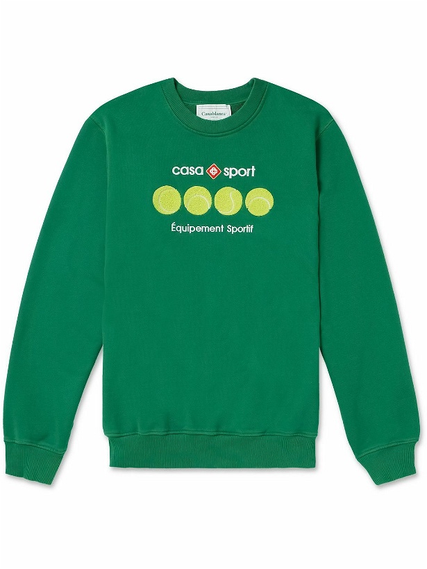 Photo: Casablanca - Logo-Embroidered Organic Cotton-Jersey Sweatshirt - Green