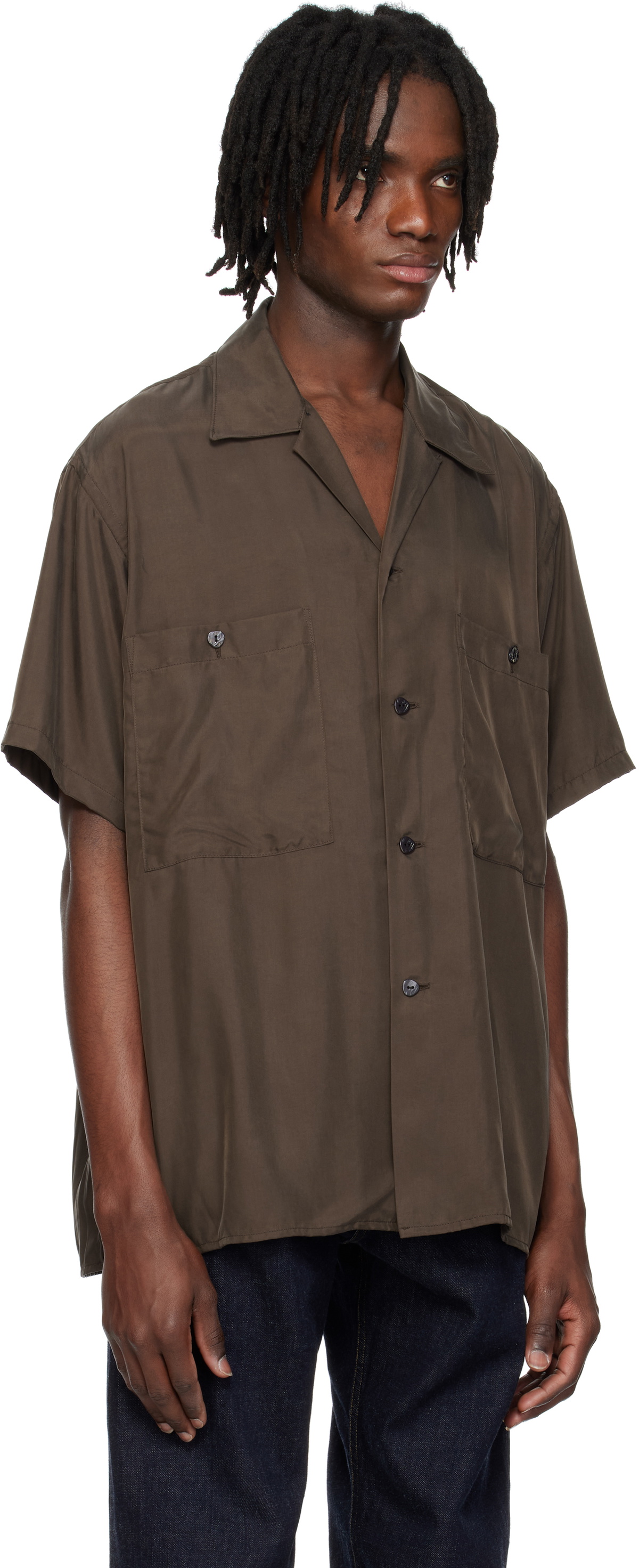 YOKE Brown Chambray Open Collar Shirt