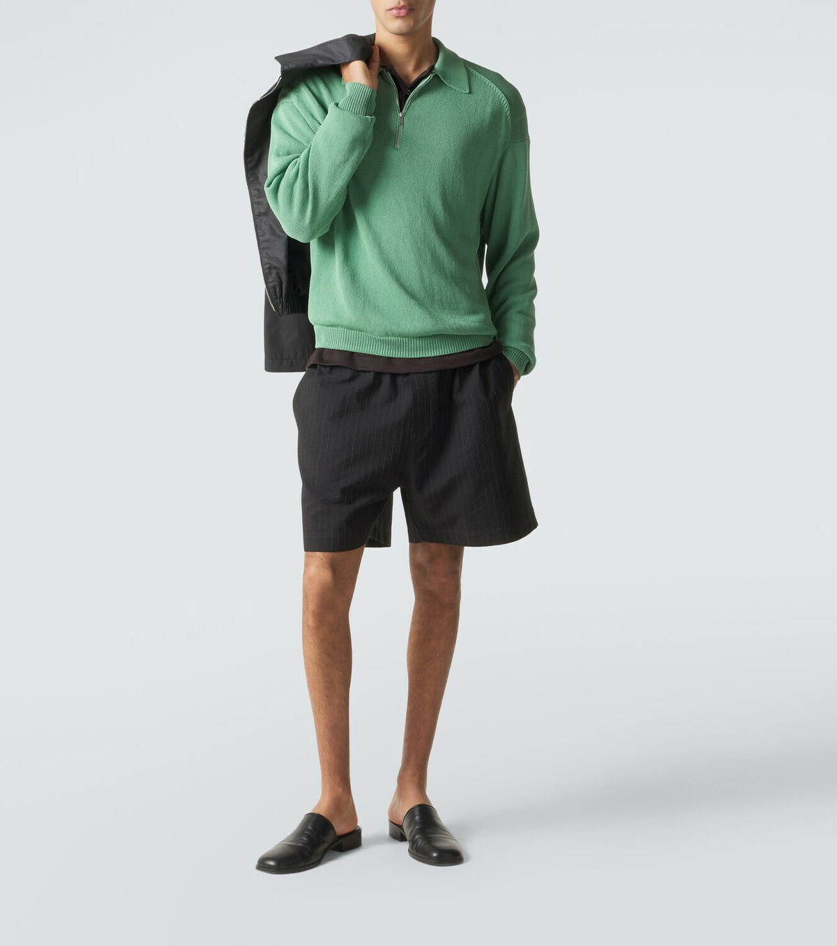Studio Nicholson Starboard striped cotton and wool shorts