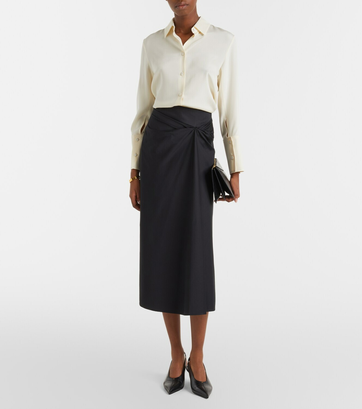 Max Mara Paggi gathered cotton-blend midi skirt
