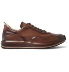 Officine Creative - Race Lux Burnished-Leather Sneakers - Dark brown