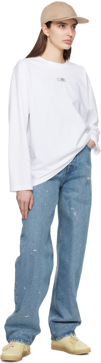 MM6 Maison Margiela White Numeric Signature Long Sleeve T