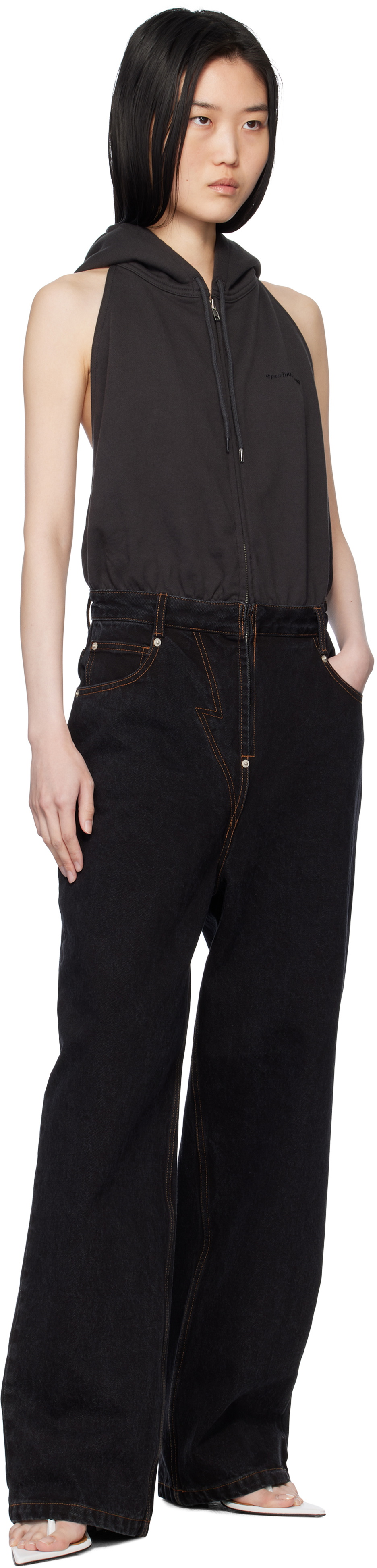 Pushbutton Black Halter Hoodie Jumpsuit