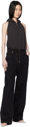 Pushbutton Black Halter Hoodie Jumpsuit