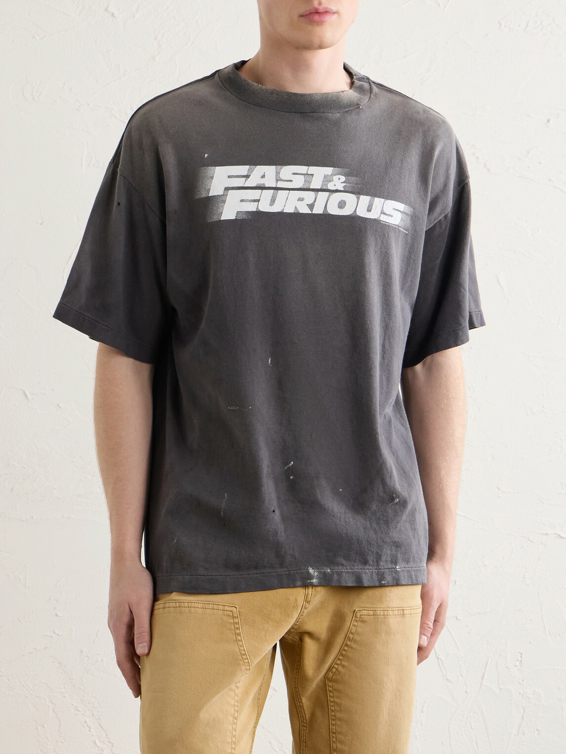 SAINT MXXXXXX - Fast & Furious Paint-Splattered Printed Cotton-Jersey T-Shirt - Black