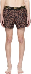 Versace Underwear Brown Leopard All Over Print Swim Shorts