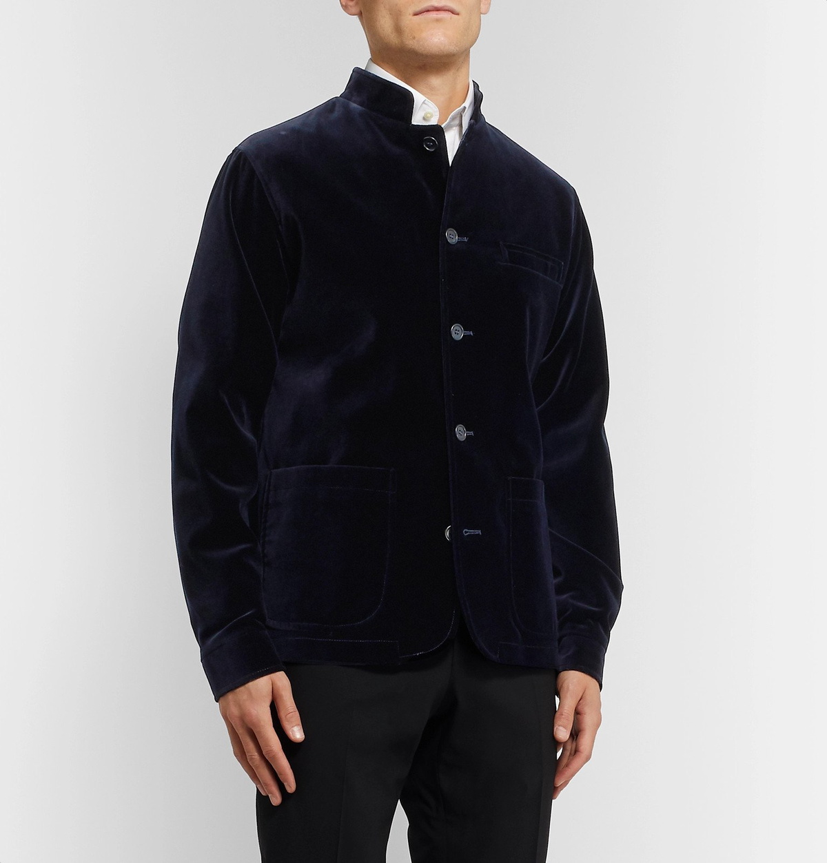 Velvet Nehru Jacket - Navy