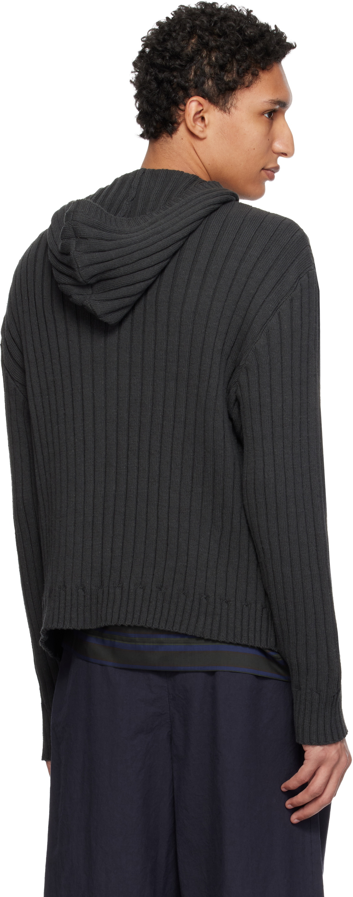 YOKE Gray Cotton Wide Rib Hoodie