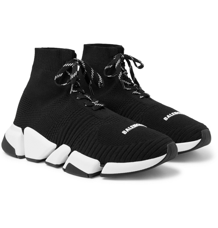 Photo: Balenciaga - Speed 2.0 Stretch-Knit Sneakers - Black