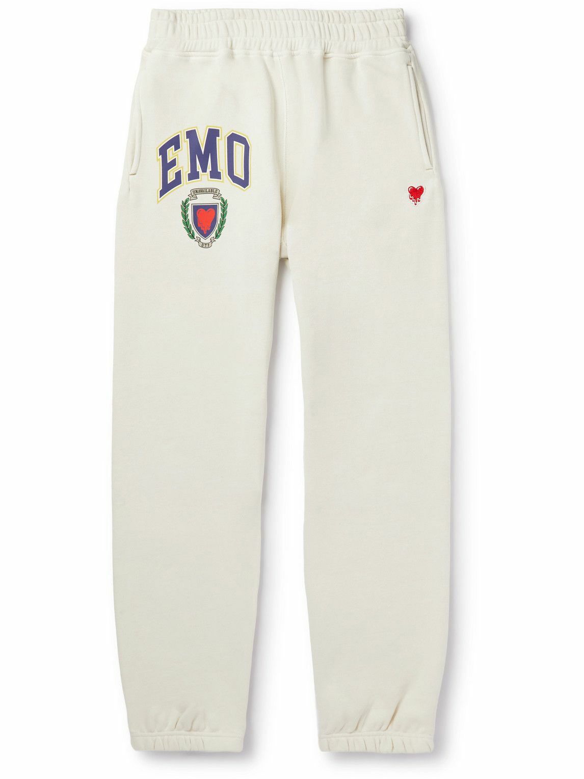 Photo: Emotionally Unavailable - Emo Tapered Logo-Print Cotton-Jersey Sweatpants - Neutrals