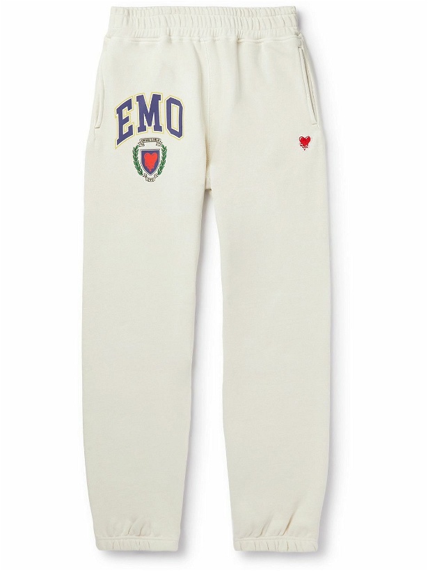 Photo: Emotionally Unavailable - Emo Tapered Logo-Print Cotton-Jersey Sweatpants - Neutrals