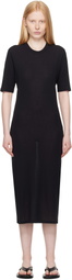 AMI Paris Black Cotton Short Sleeve Maxi Dress