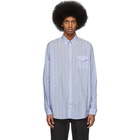 Schnaydermans Blue and White Cotton Silk Stripe Shirt