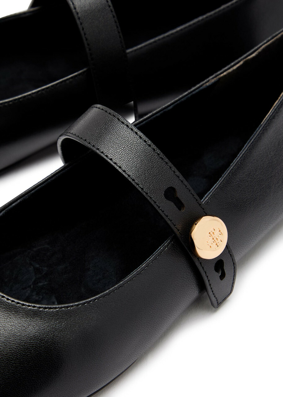 Tory Burch Romy Leather Mary Jane Flats Black