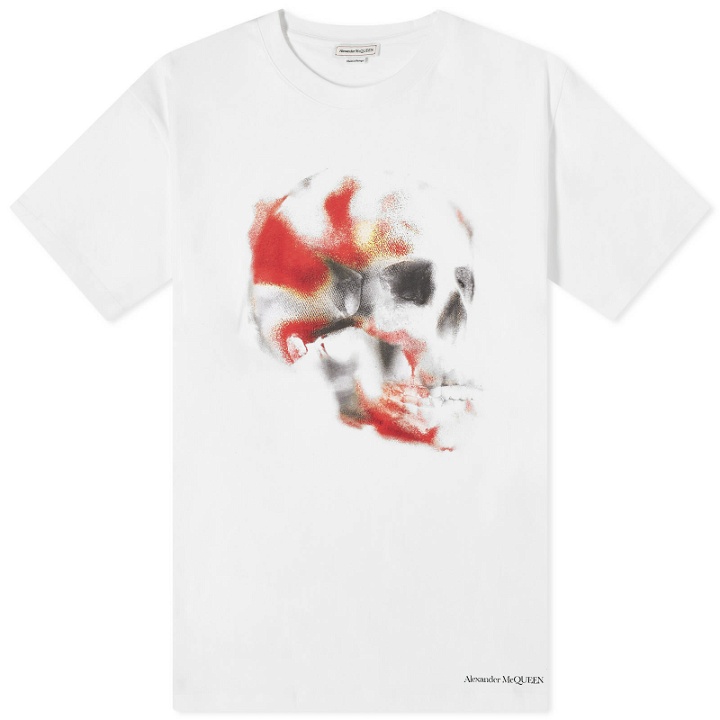 Photo: Alexander McQueen Men's Obscured Skull Print T-Shirt in White/Red/Black