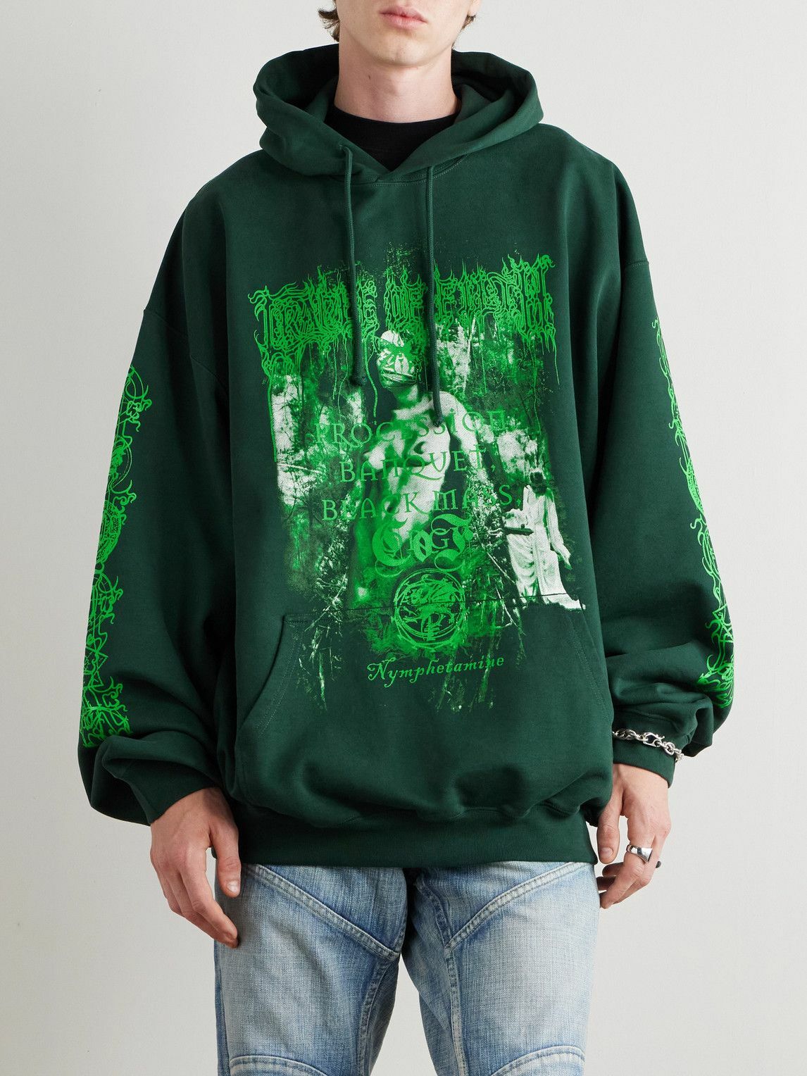 VETEMENTS - Oversized Printed Cotton-Jersey Hoodie - Green Vetements