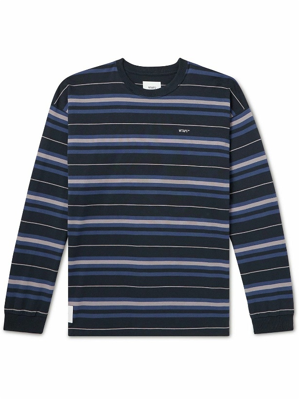 Photo: WTAPS - 07 Logo-Embroidered Striped Cotton-Jersey T-Shirt - Blue