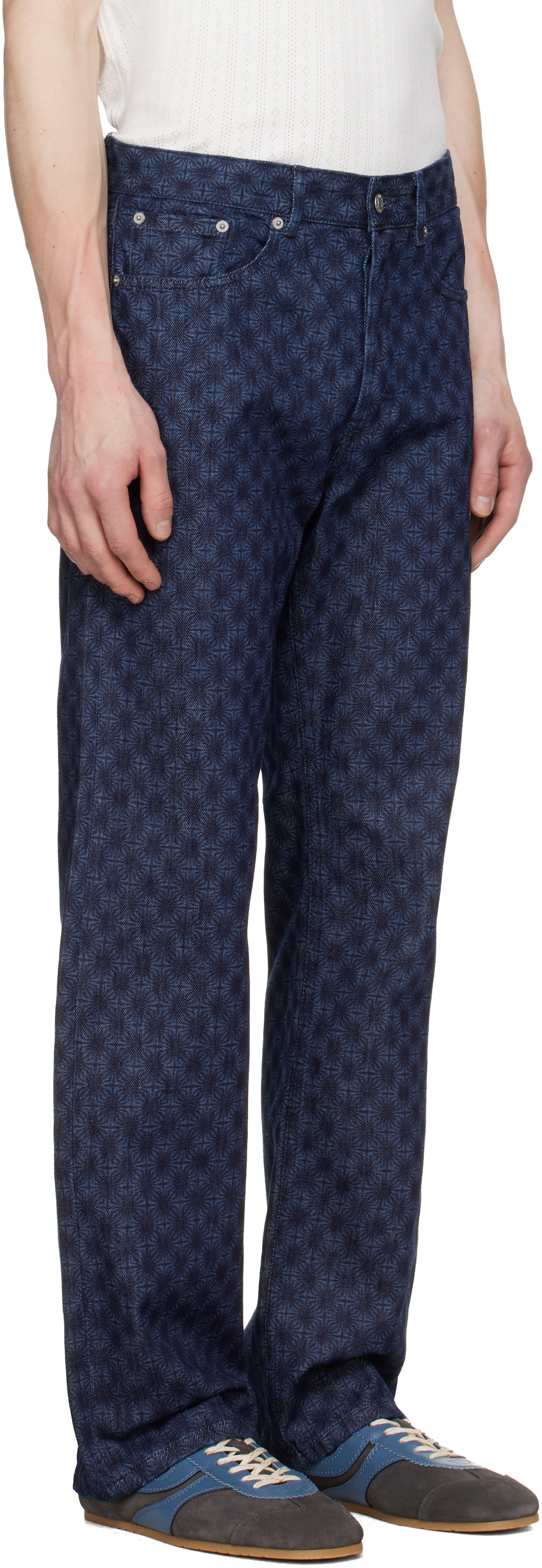 Dries Van Noten Navy Printed-Graphic Jeans