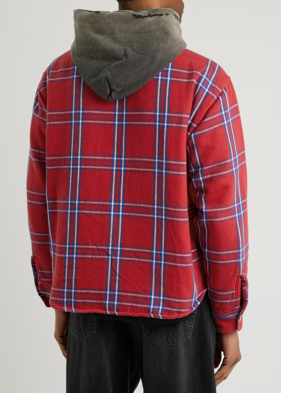 Saint Mxxxxxx Hooded Checked Flannel Jacket Red