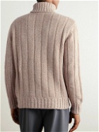 Tod's - Logo-Appliquéd Ribbed Wool-Blend Rollneck Sweater - Neutrals