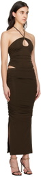 lesugiatelier Brown Shirring String Maxi Dress