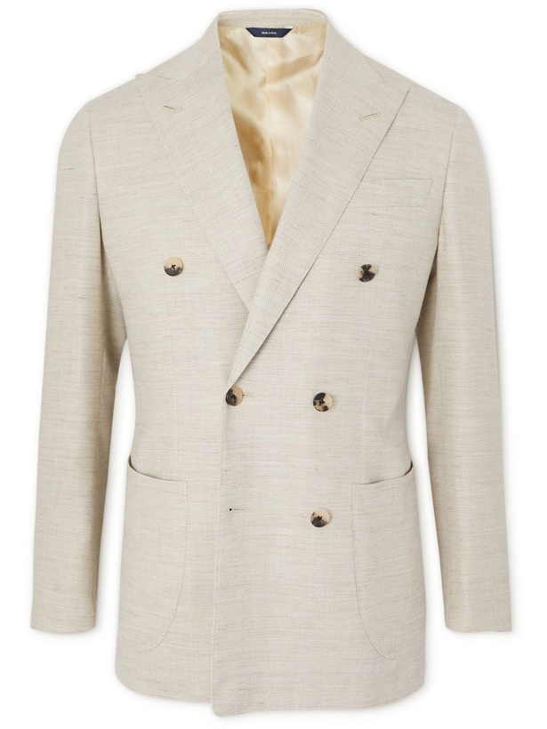 Photo: Thom Sweeney - Slim-Fit Double-Breasted Herringbone Wool-Blend Suit Jacket - Neutrals
