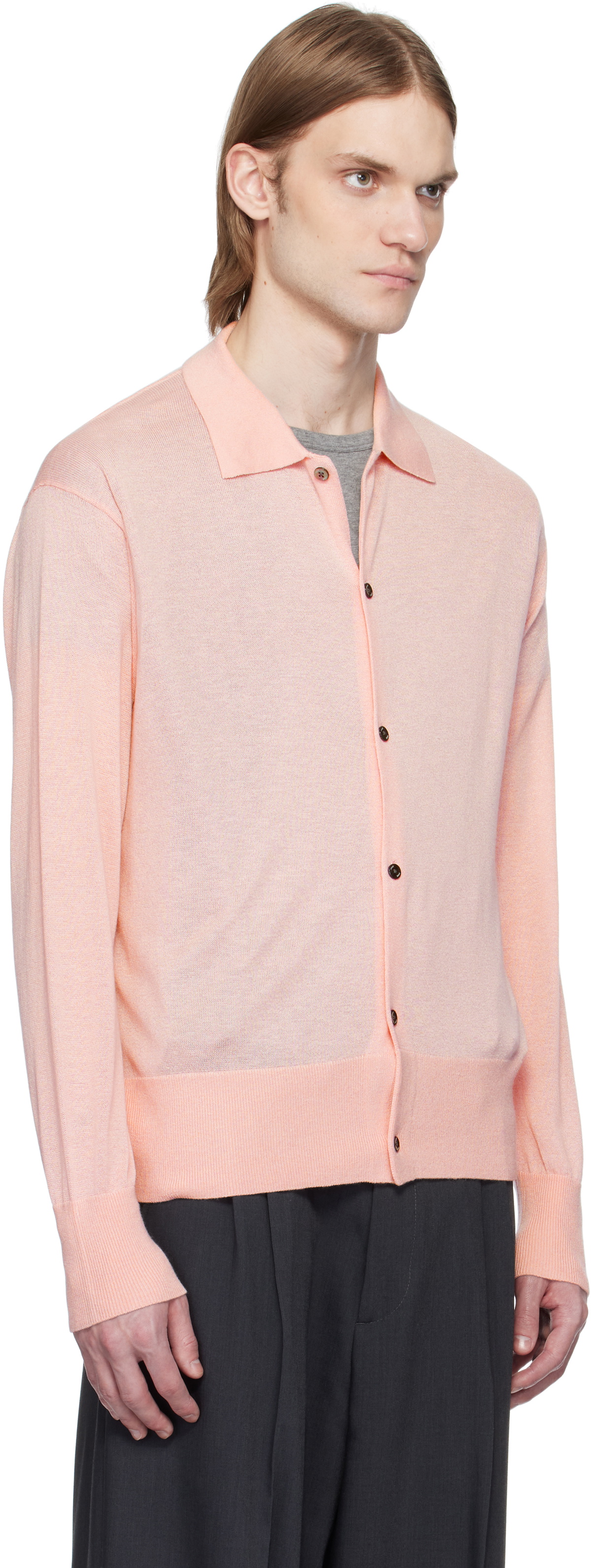 YOKE Pink Silk Cashmere Sheer Cardigan