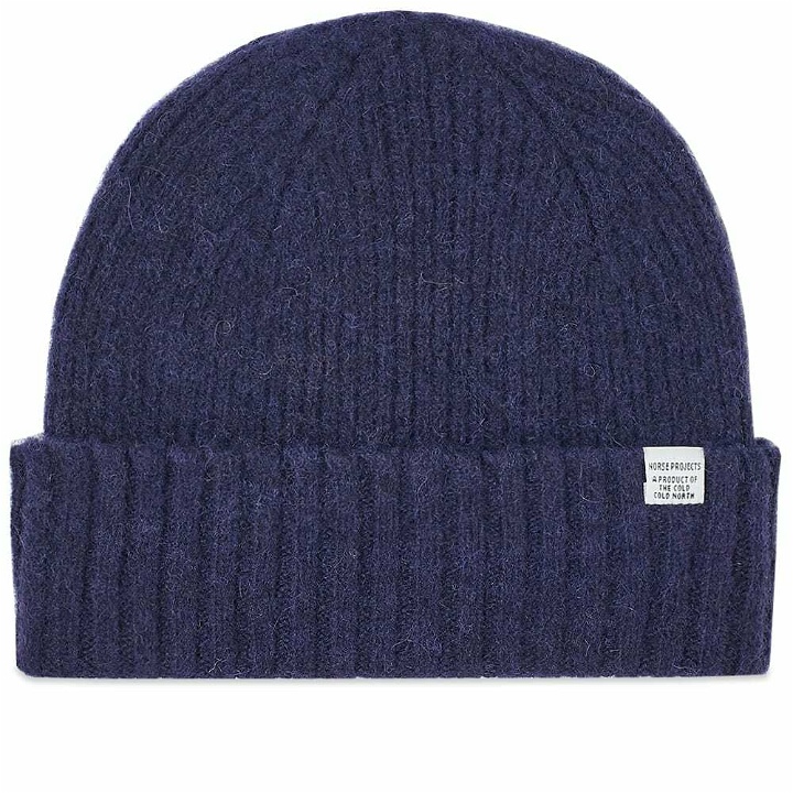 Photo: Norse Projects Men's Brushed Lambswool Beanie in Dark Navy