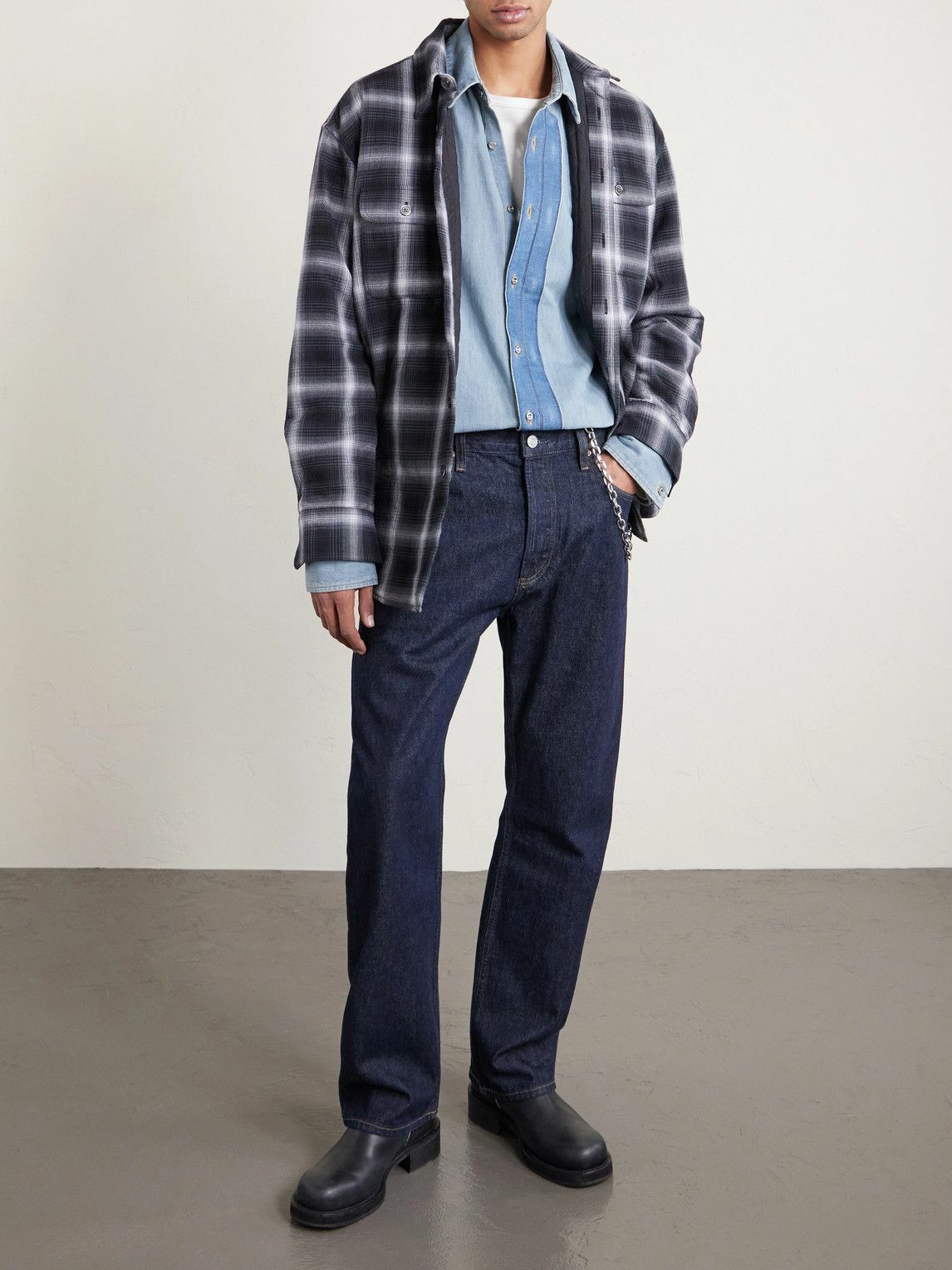 424 - HOORSENBUHS Two-Tone Denim Shirt - Blue