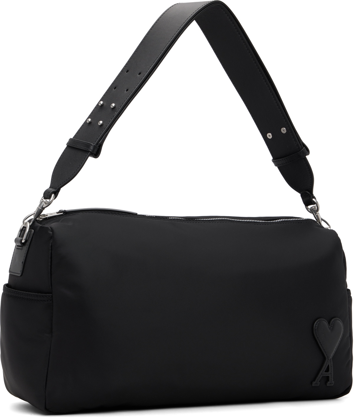 AMI Paris Black Nylon Marcel Large Duffle Bag