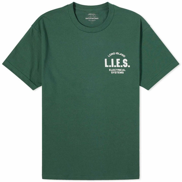 Photo: L.I.E.S. Records Men's Classic Logo T-Shirt in Forest Green