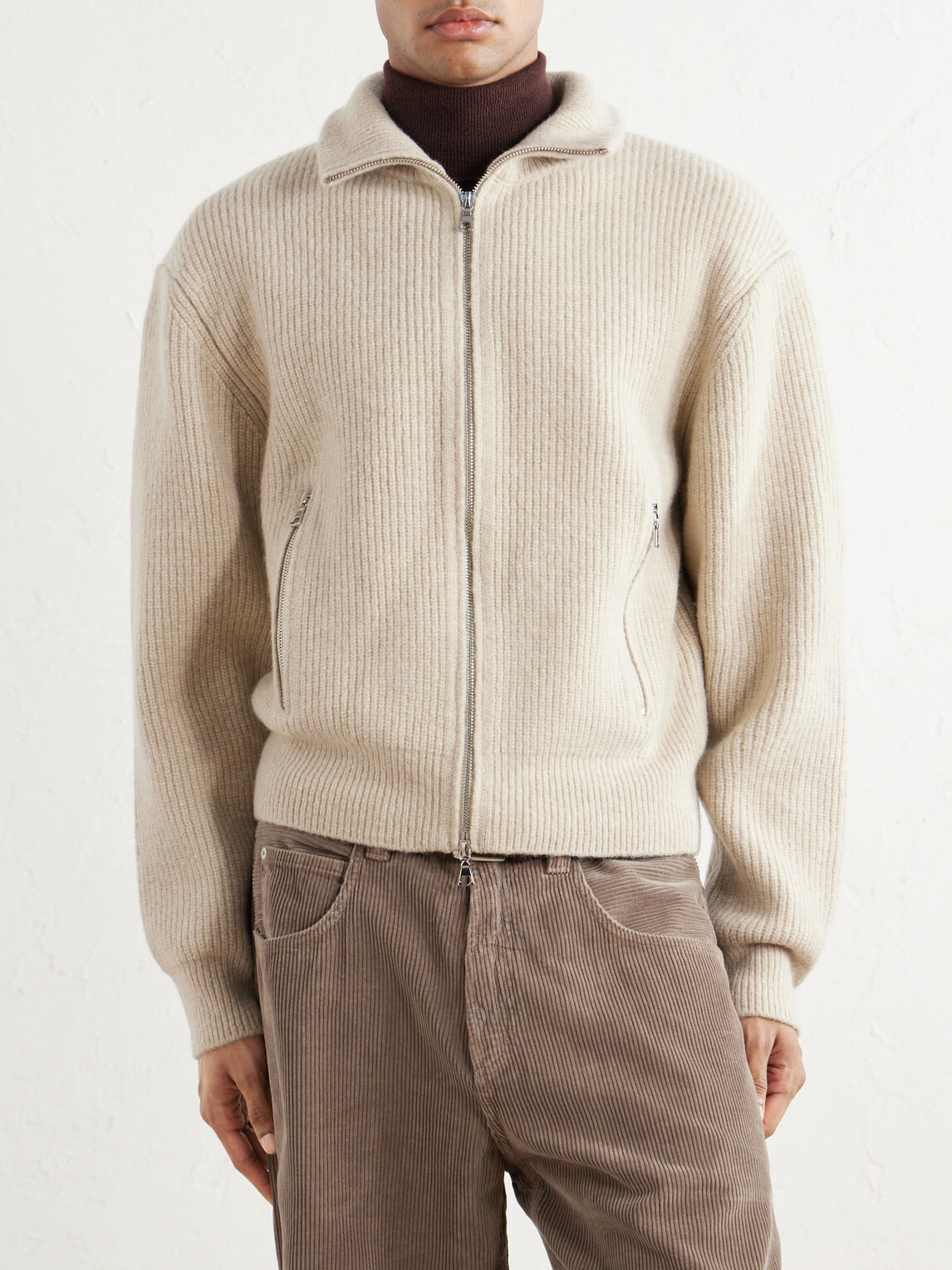Officine Générale - Florys Ribbed Wool-Blend Zip-Up Cardigan - Neutrals