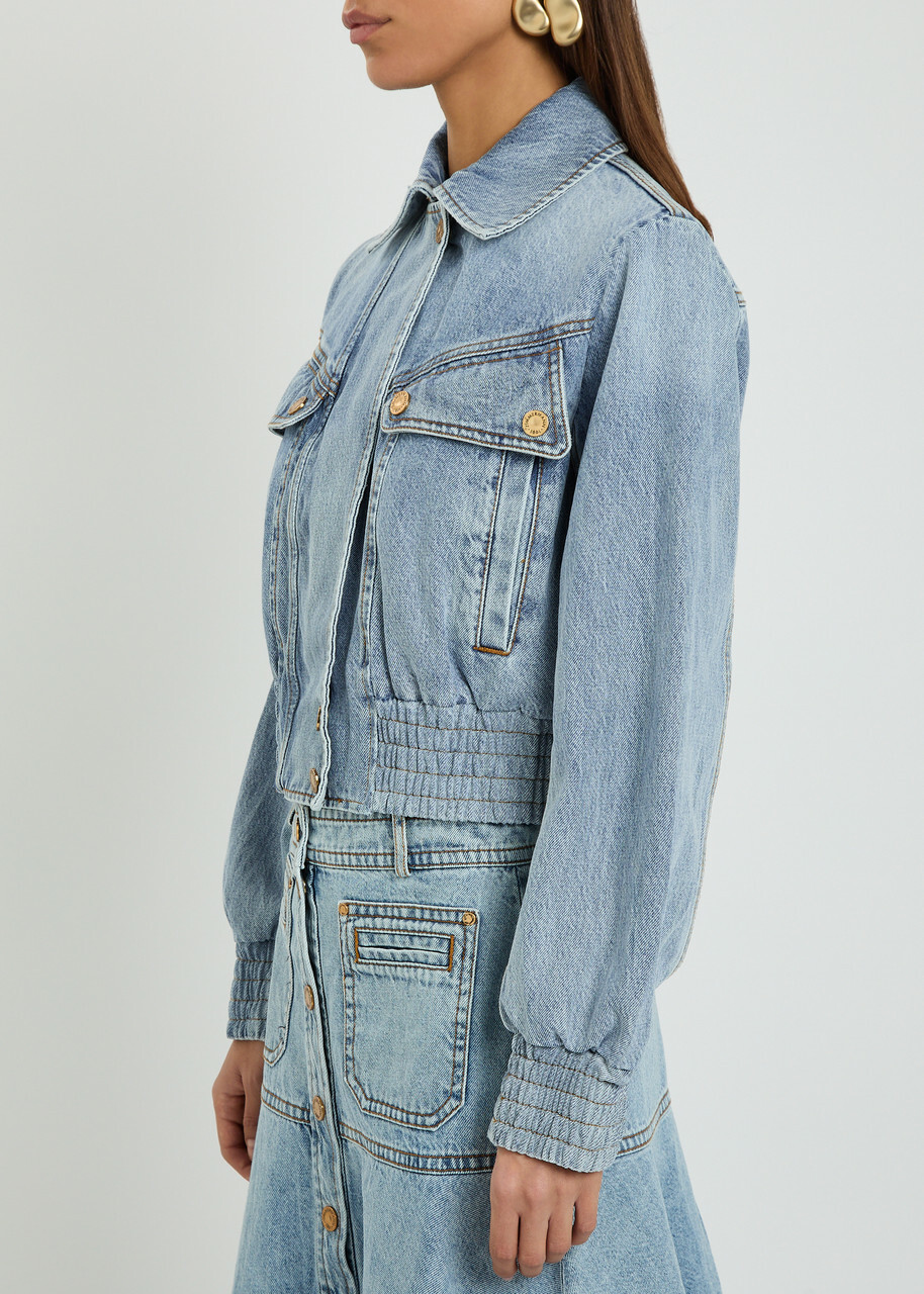 Zimmermann Quilted Denim Bomber Jacket Light Blue