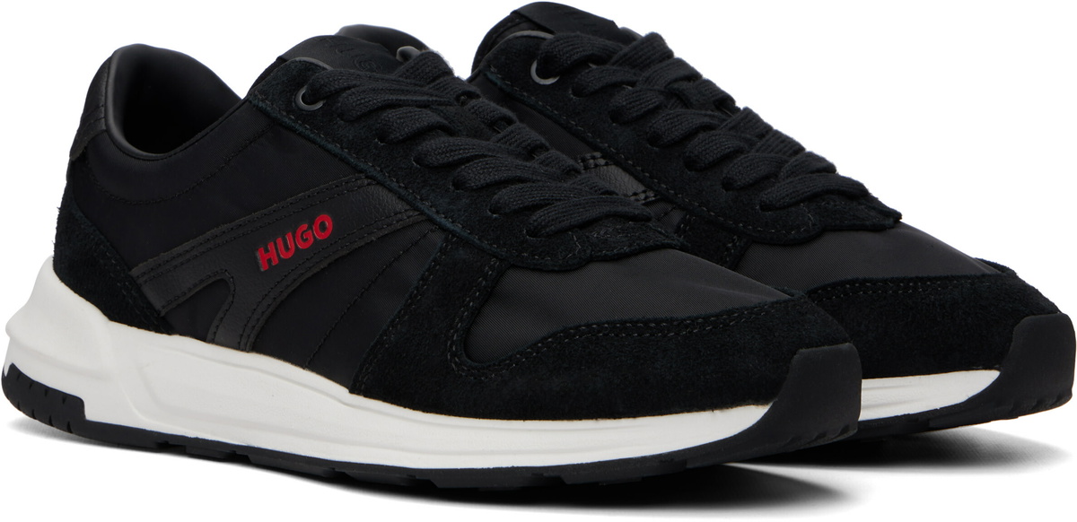 Hugo Black Logo Detail Suede-Trim Sneakers