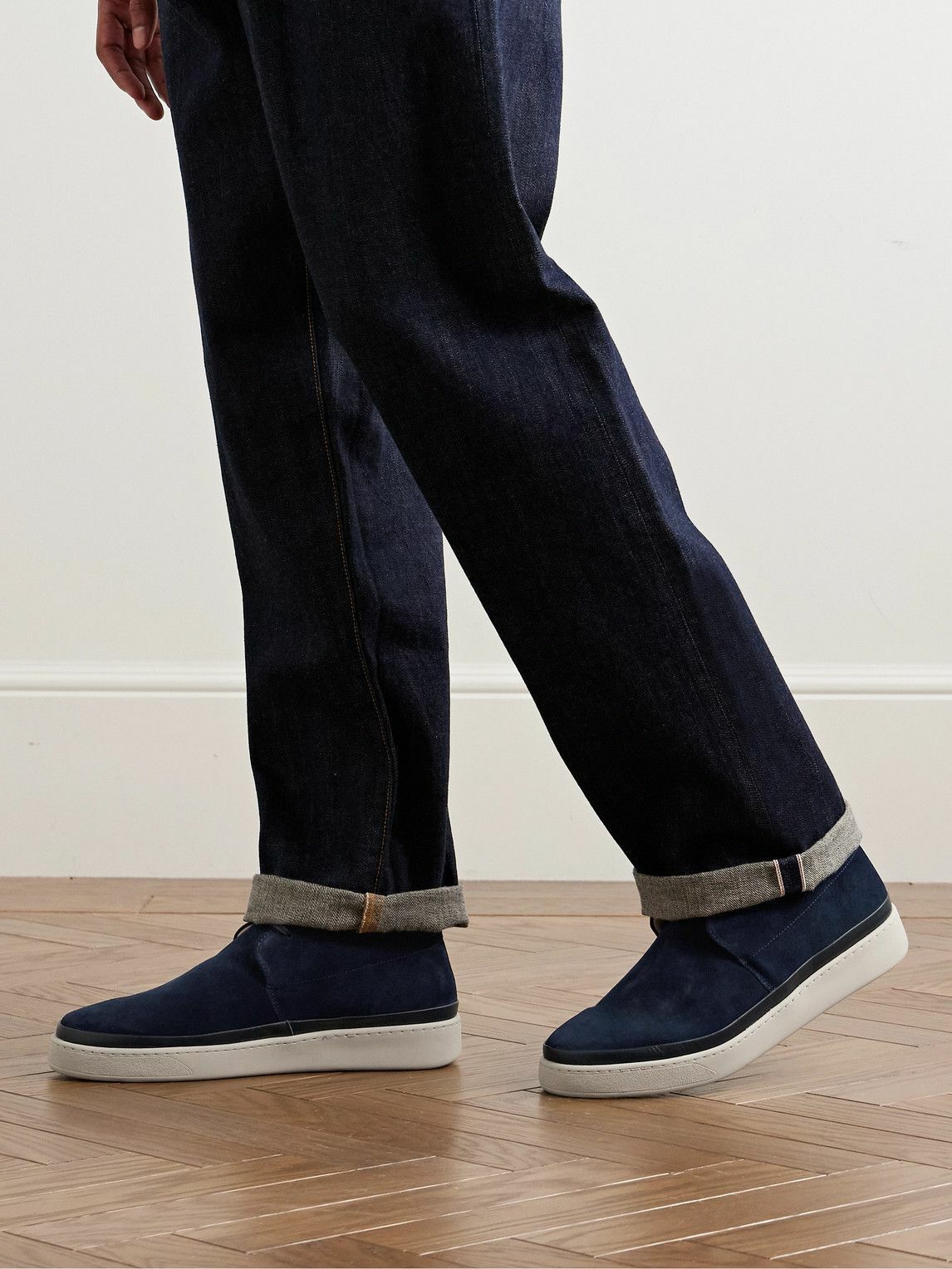 Mulo - Leather-Trimmed Waxed-Suede Chukka Boots - Blue