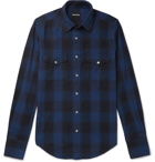 TOM FORD - Slim-Fit Checked Brushed-Cotton Western Shirt - Navy