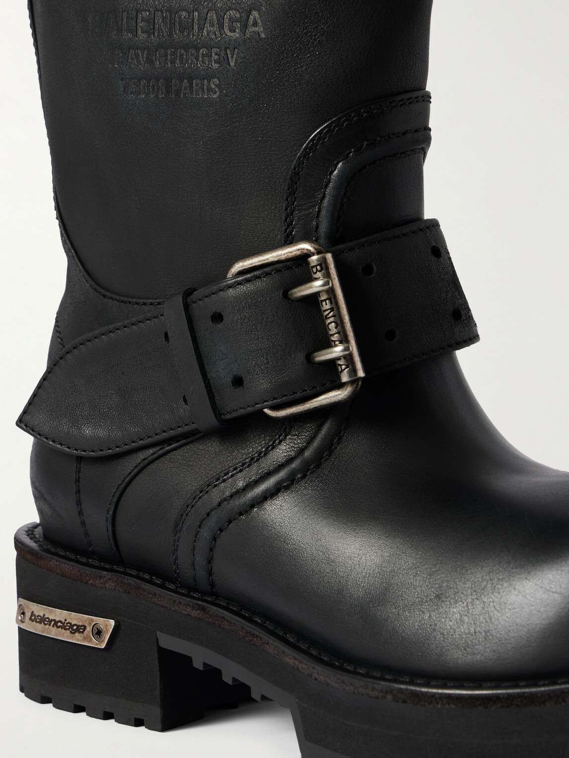 Balenciaga - Venom Logo-Debossed Distressed Leather Boots - Black